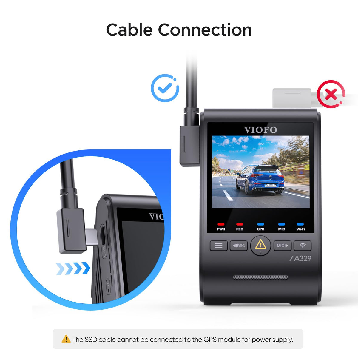 VIOFO A329S cable packaging shows included accessories and notes