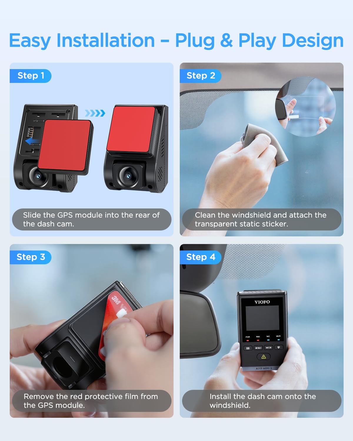 GPS module installation with connectivity indicator on A119 cameras