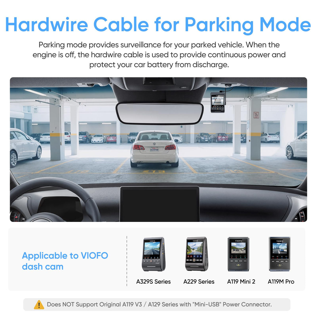 VIOFO HK4 acc hardwire cable wiring setup for 12-24V vehicles enabling uninterrupted power