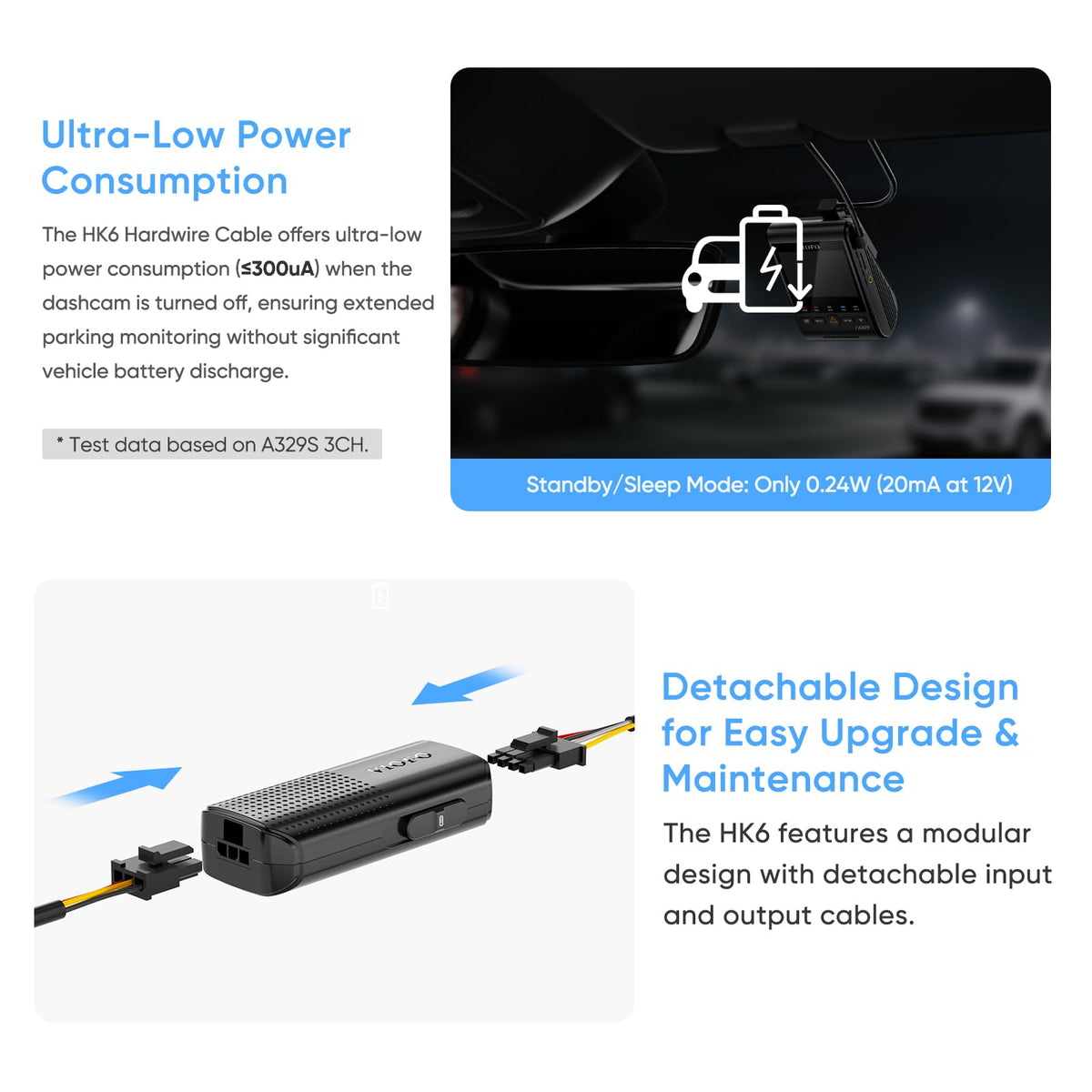 VIOFO detachable cable joints detail for simplified installation and upgrades