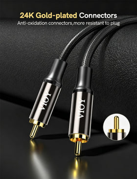 VIOY 1080p-capable video transmission via coaxial RCA cable for reliable signal.