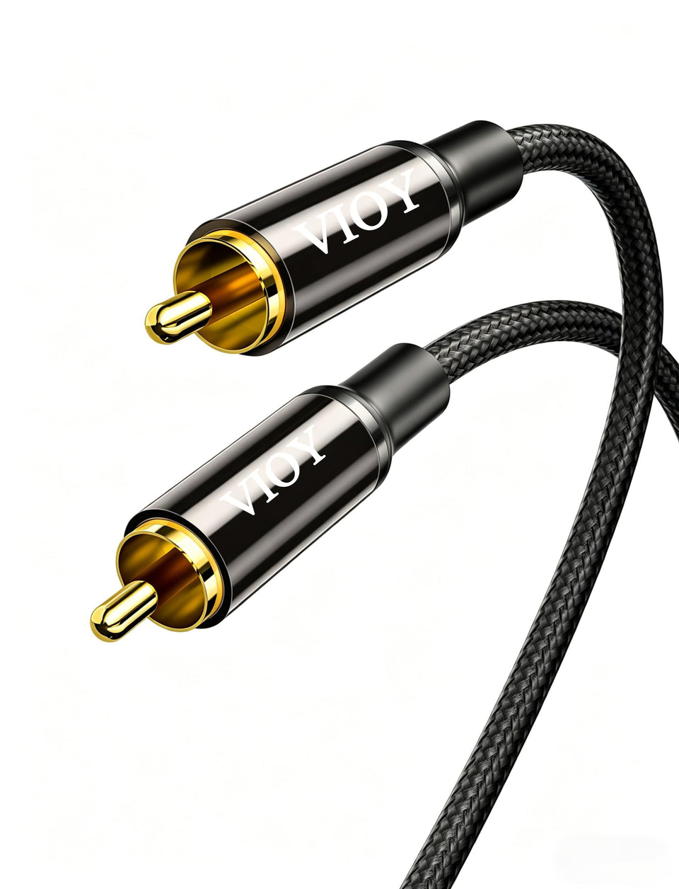 VIOY coaxial cable with RCA male-to-male connectors for seamless home theater links.
