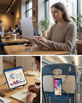 Viozon foldable laptop stand collapsed for travel in a bag