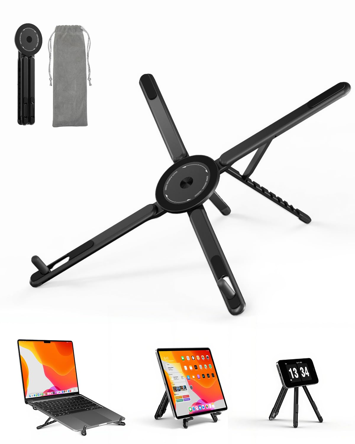 Viozon portable laptop stand unfolded with laptop, promoting a comfortable viewing angle.