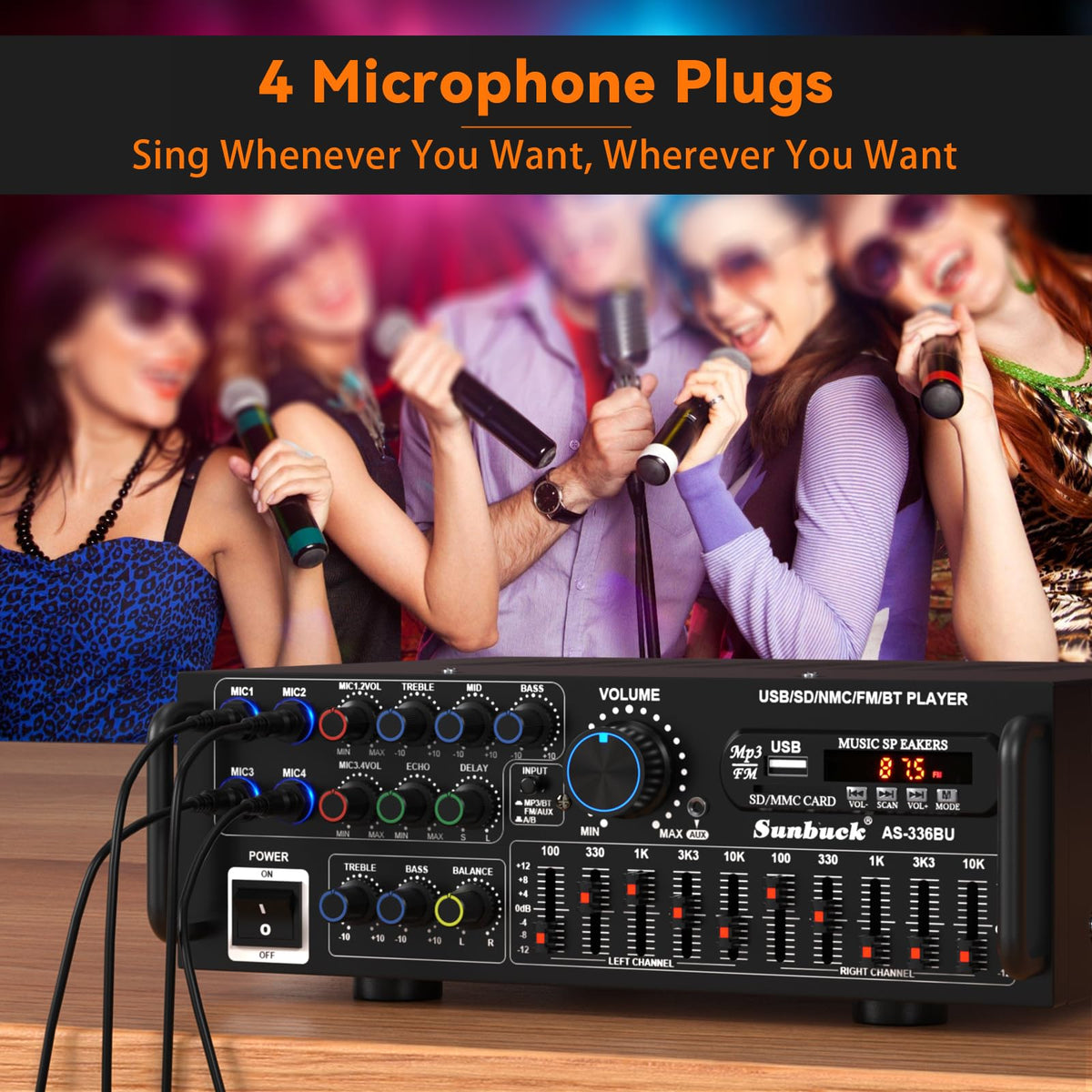 Viprh 2000W amplifier DC 12V and AC 110V power options for car or home use.