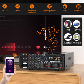 Viprh 2000W amplifier karaoke setup highlighting reverbs and 5-band EQ mixer.