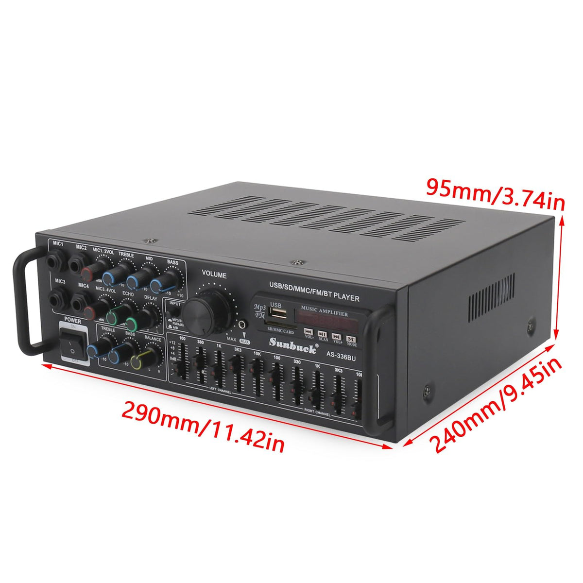 Viprh 2000W amplifier subwoofer output line-out for expanded sound systems.