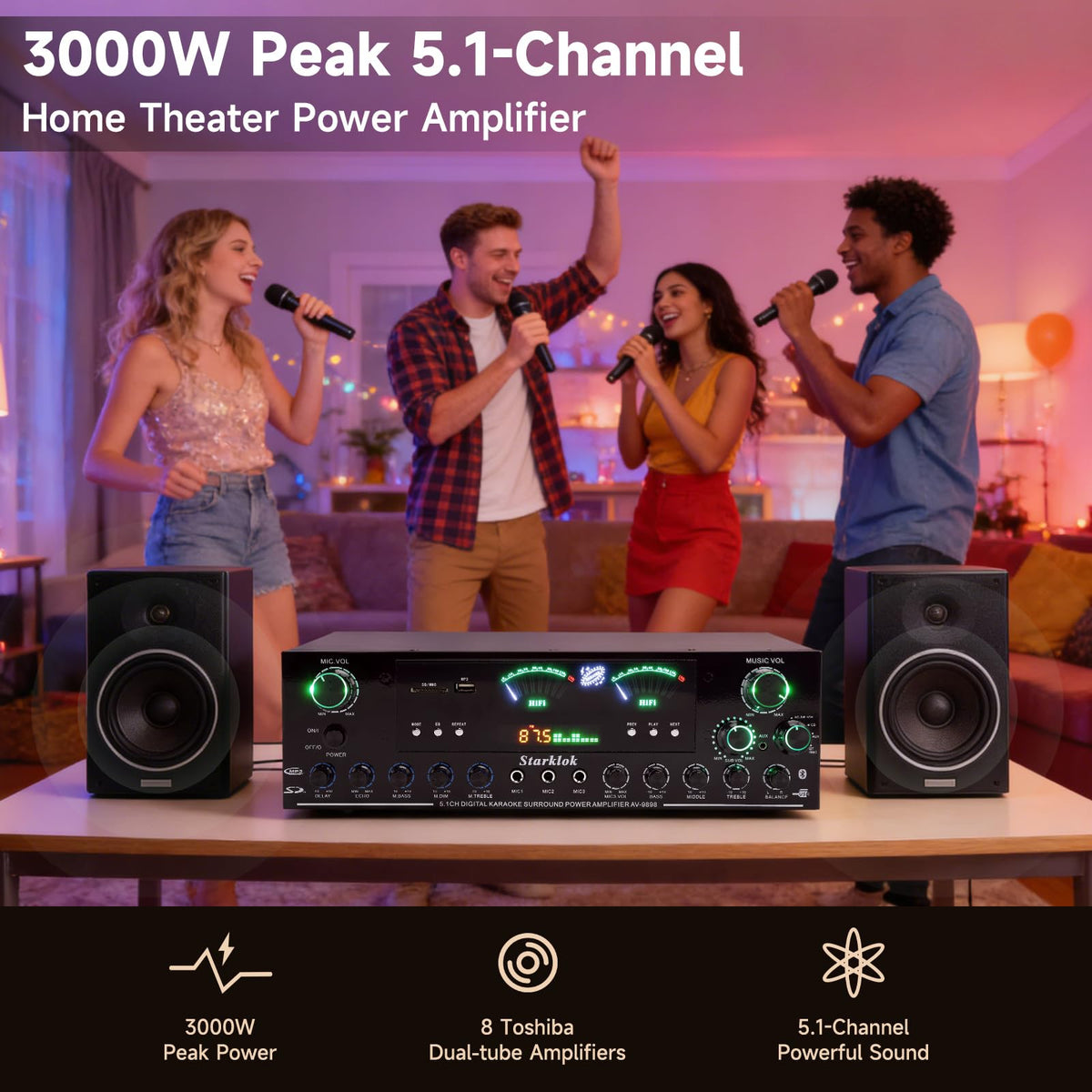 Viprh 3000W rear panel ports host multi-source connections
