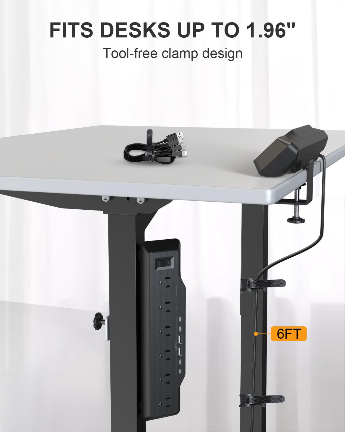vipwell clamp detail as it mounts to desk edge, providing stable, tool-free installation