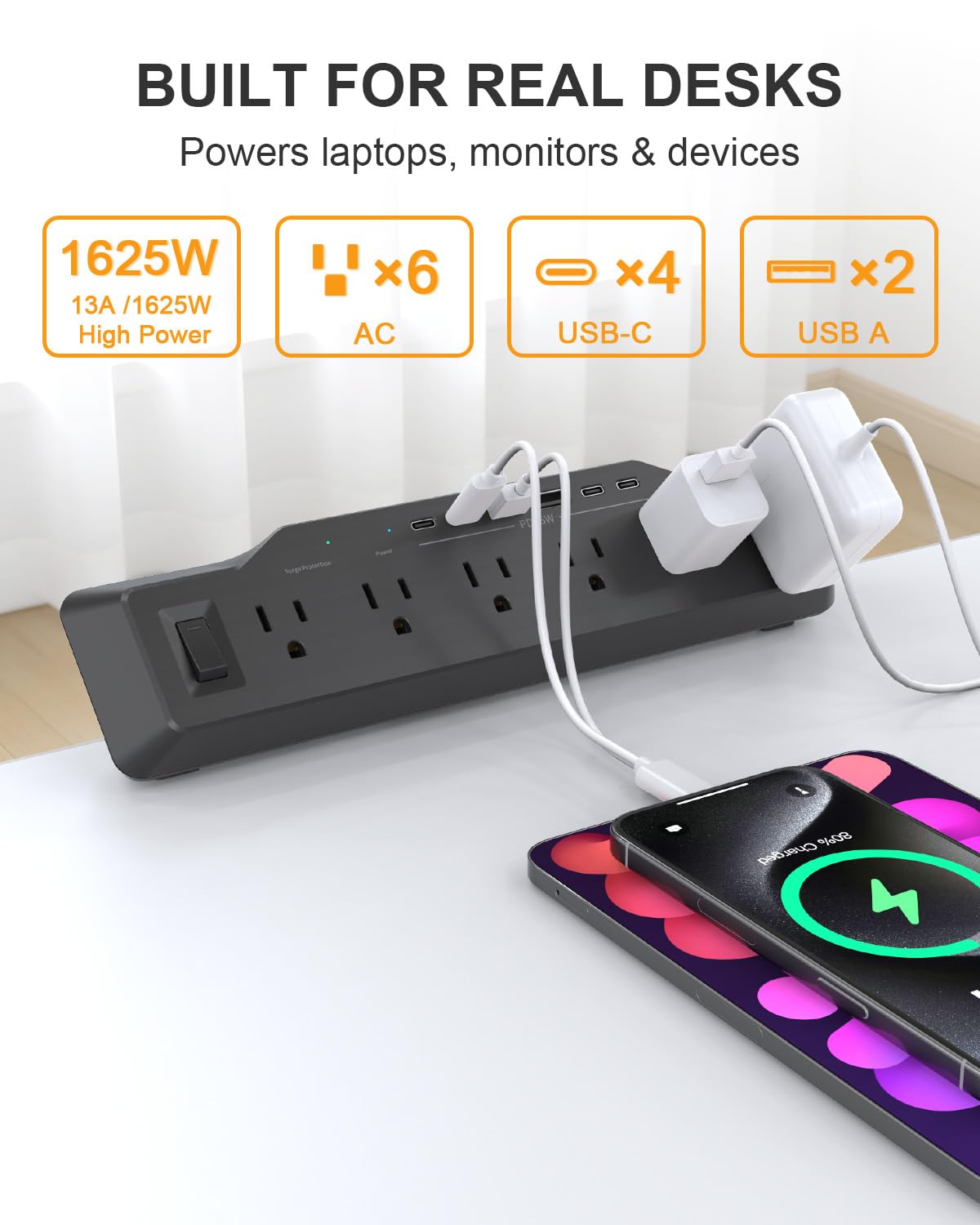 vipwell closeup of four USB-C ports highlighting fast 35W any-port charging capability
