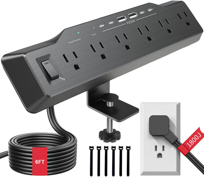 vipwell front view clamped to desk showing accessible outlets and USB-C ports for neat charging