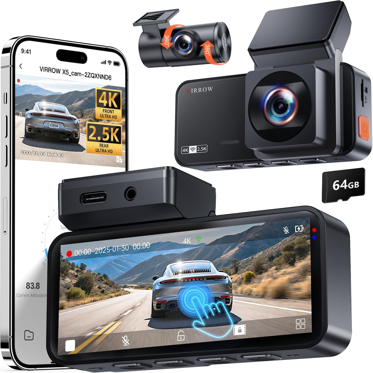 Virrow dashcam front 4K for crystal-clear highway footage