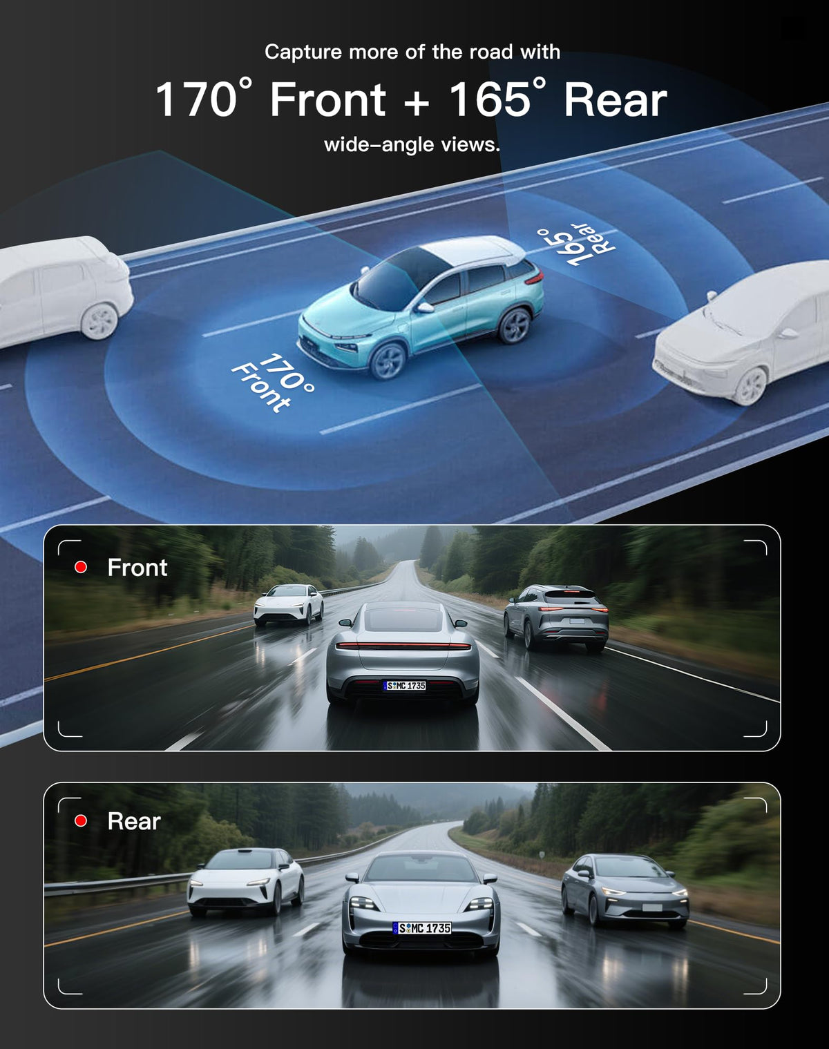Virrow dashcam rear 2.5K footage adds clear back coverage