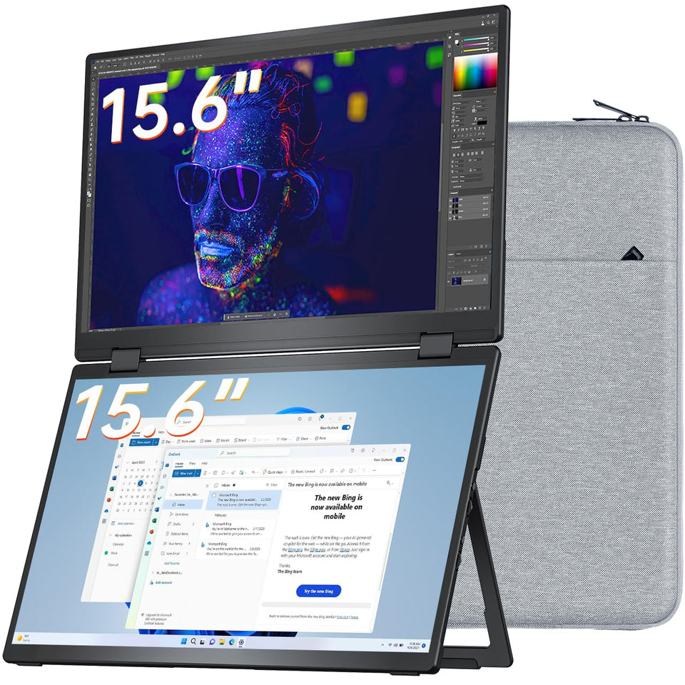 VisionOwl dual-monitor overview showing portable productivity on the go