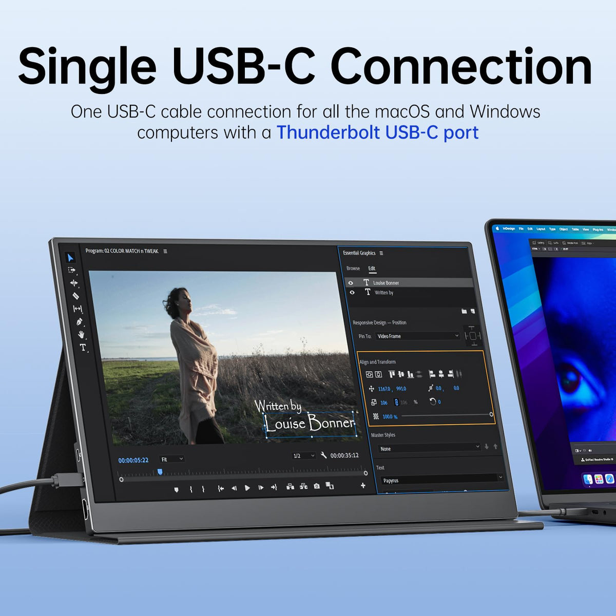 VisionOwl portable monitor USB-C connection powers and signals video from one cable