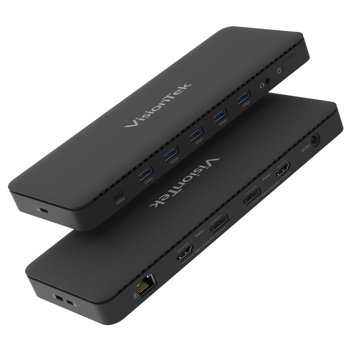 VisionTek VT4600DL front view highlights dual-monitor ports for easy desk setup.