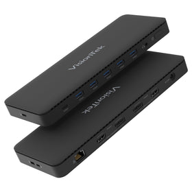 VisionTek VT4600DL front view highlights dual-monitor ports for easy desk setup.