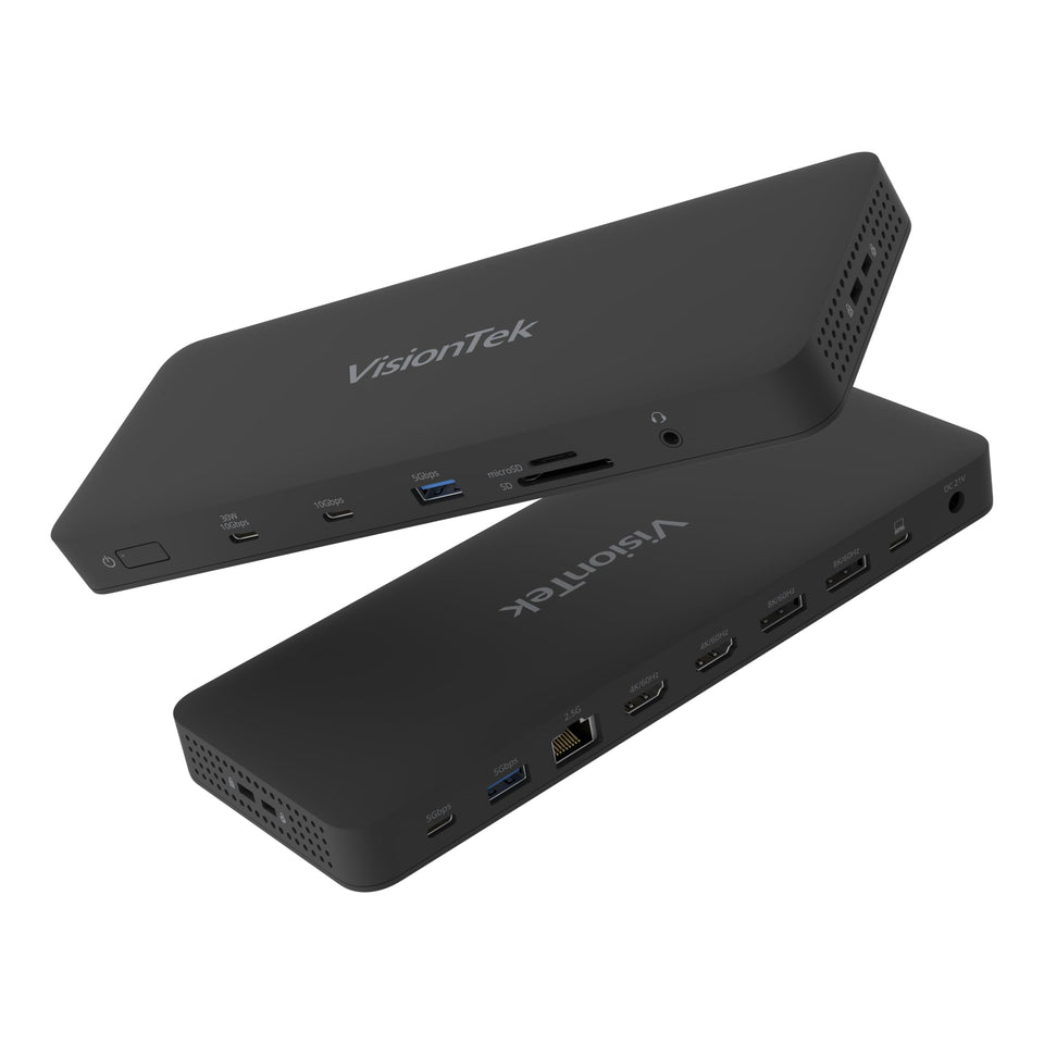 VisionTek VT8100DL back-panel ports enabling quad 4K displays for demanding multi-monitor setups.