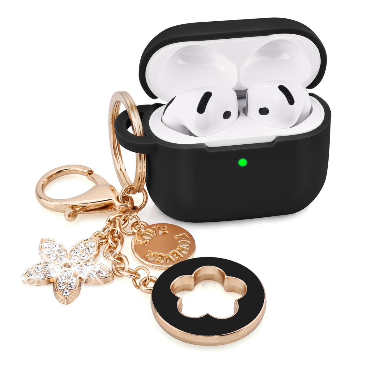 Visoom AirPods 4 Case with bling keychain for secure on-the-go carry.