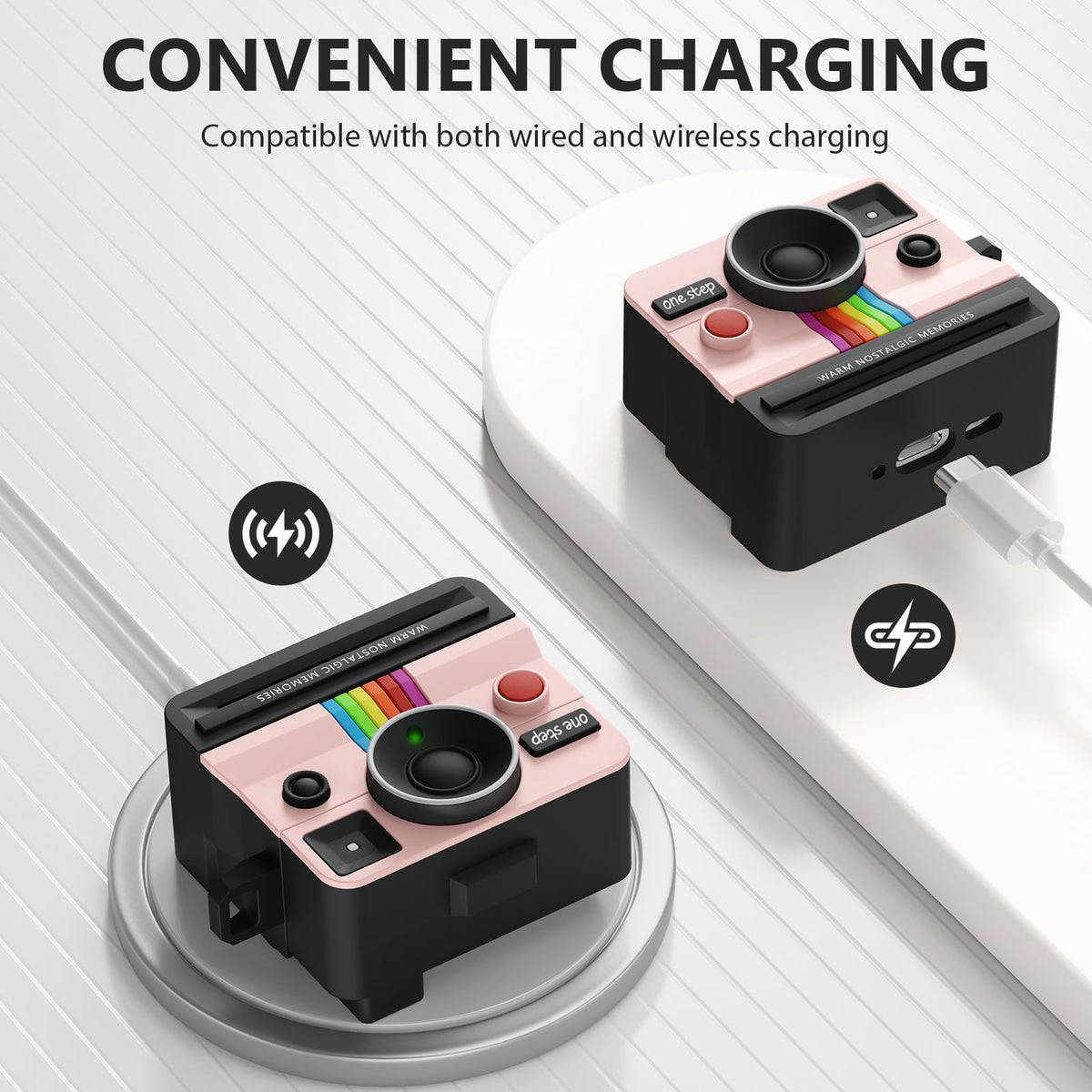 Visoom AirPods 4 case supports wired and wireless charging.