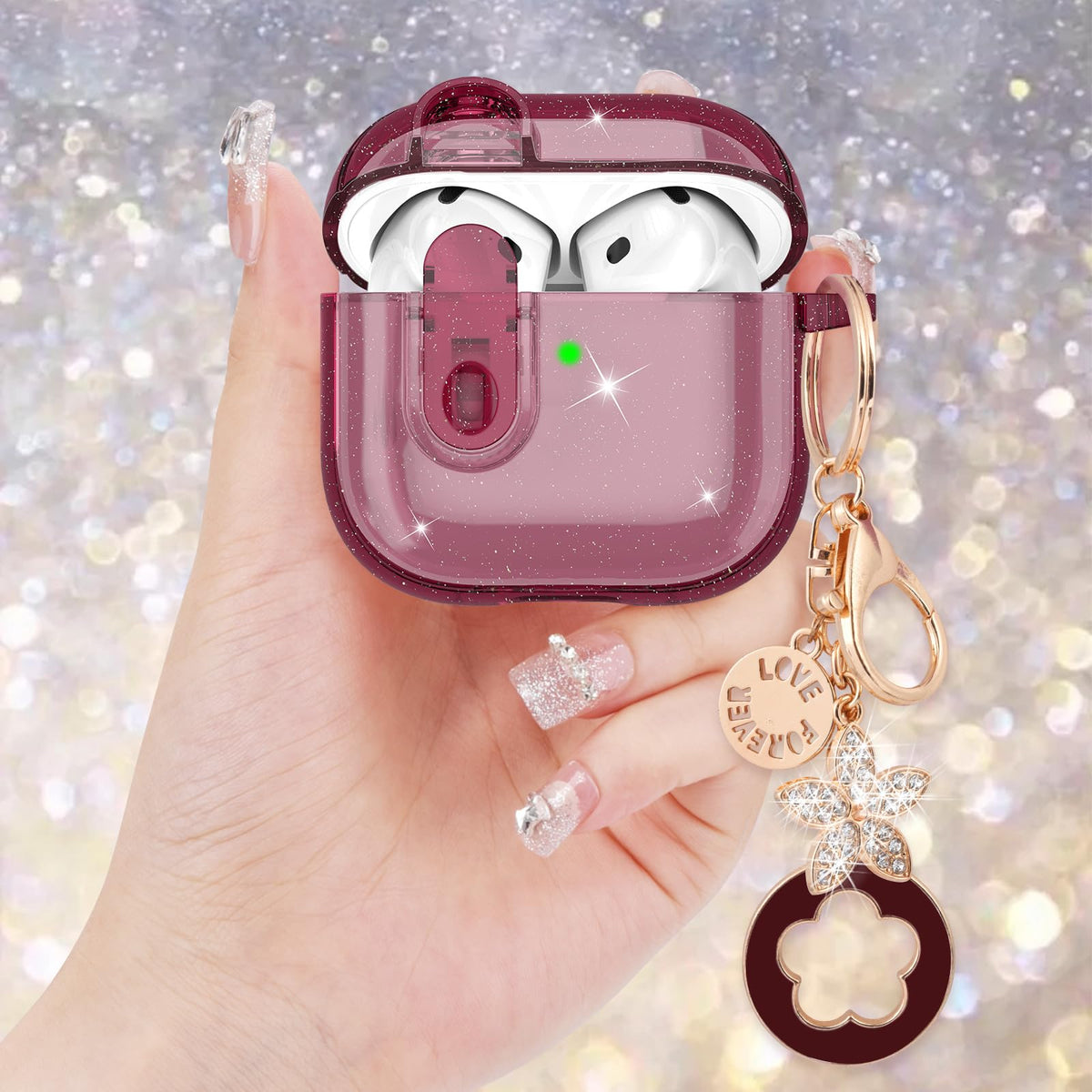 VISOOM AirPods 4 glitter translucent finish shows original color.