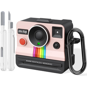 Visoom AirPods 4 pink Polaroid case, side view, soft silicone protection.