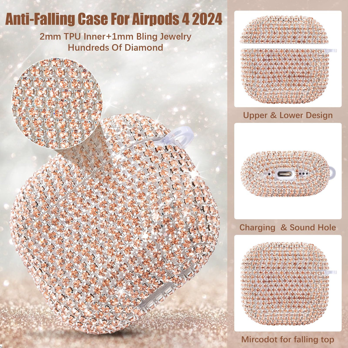 Closeup of diamond layer on Visoom AirPods 4th Gen case
