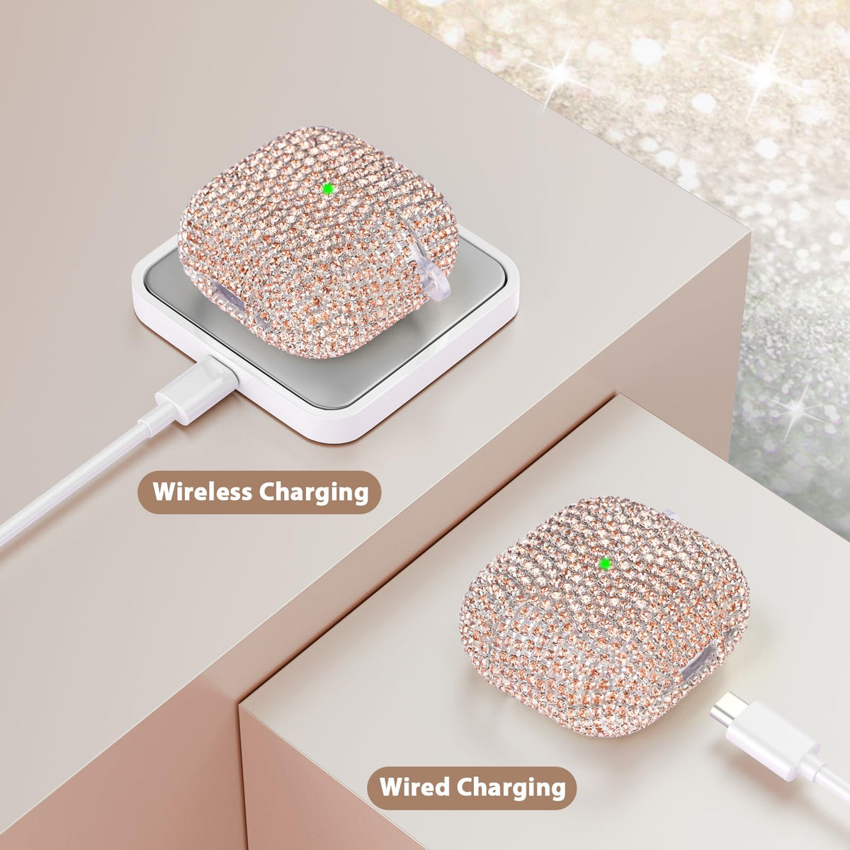 Visoom AirPods 4th Gen case charging through wireless pad with port access