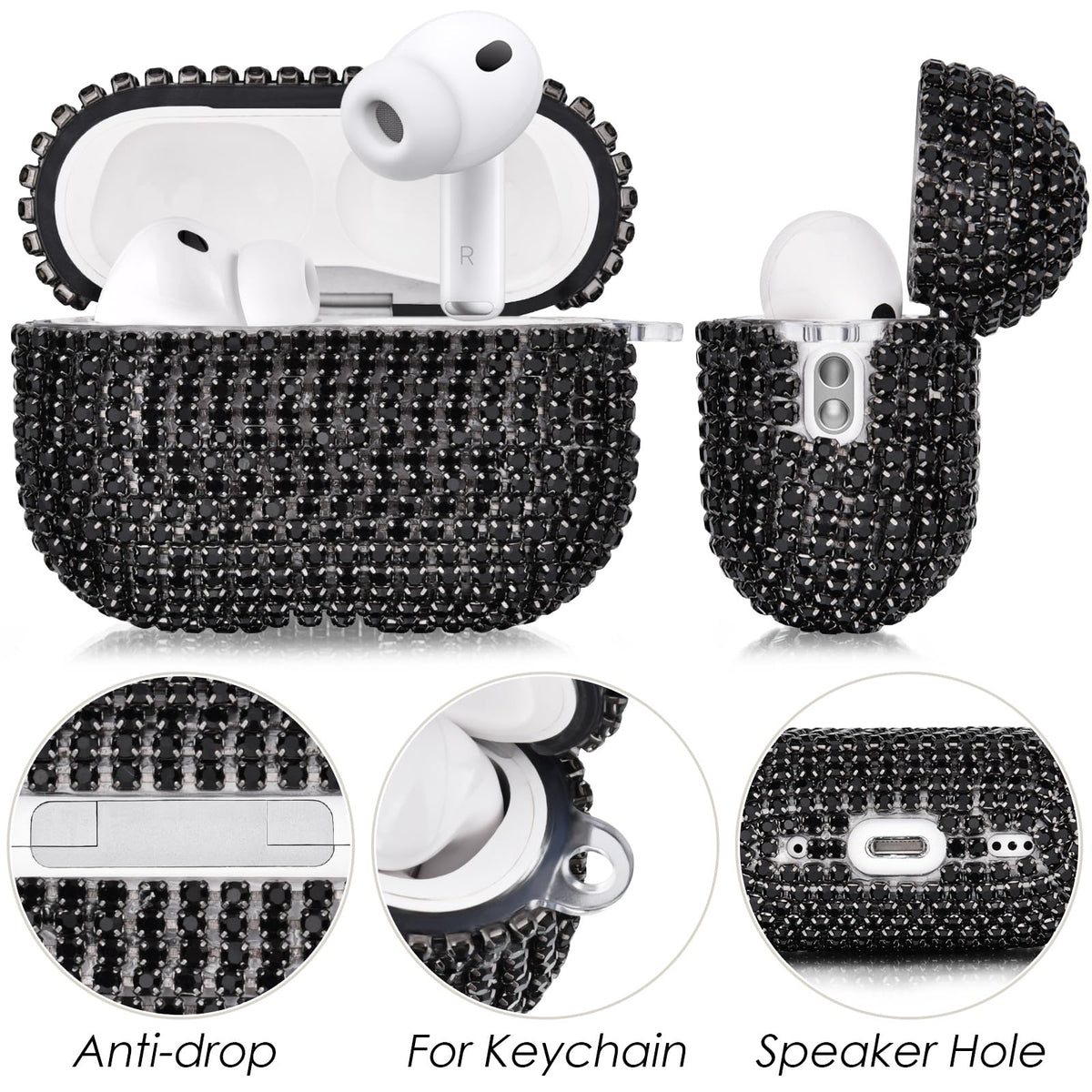 VISOOM AirPods Pro 3 case with crystal charm keychain for on-the-go style.