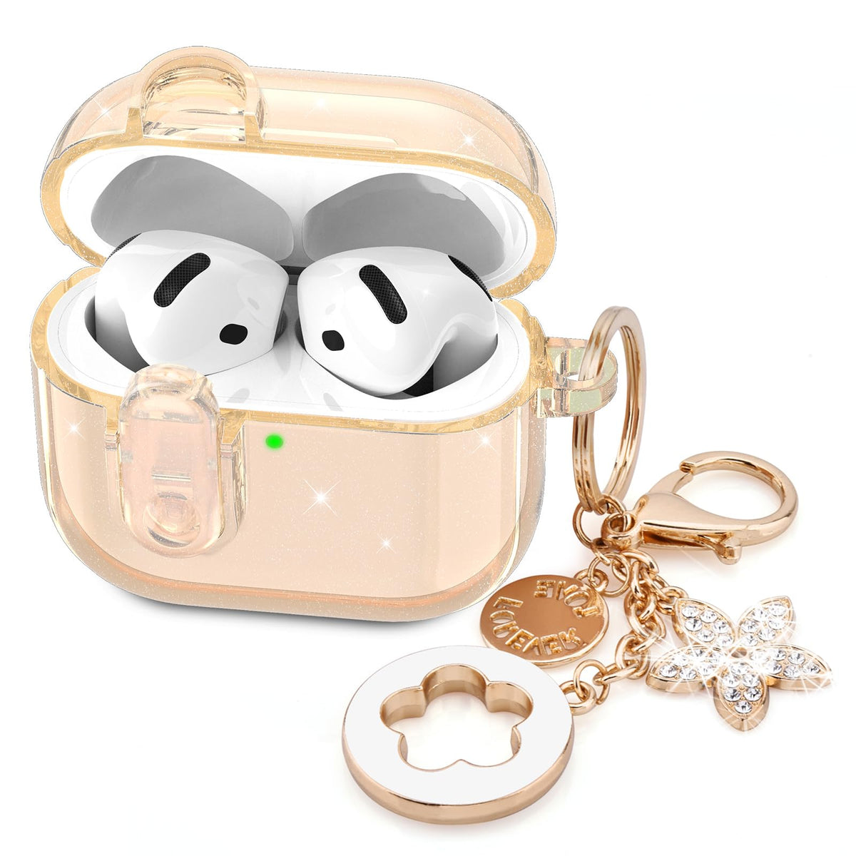 Visoom AirPods 4 case showing safety lock for secure lid during travel