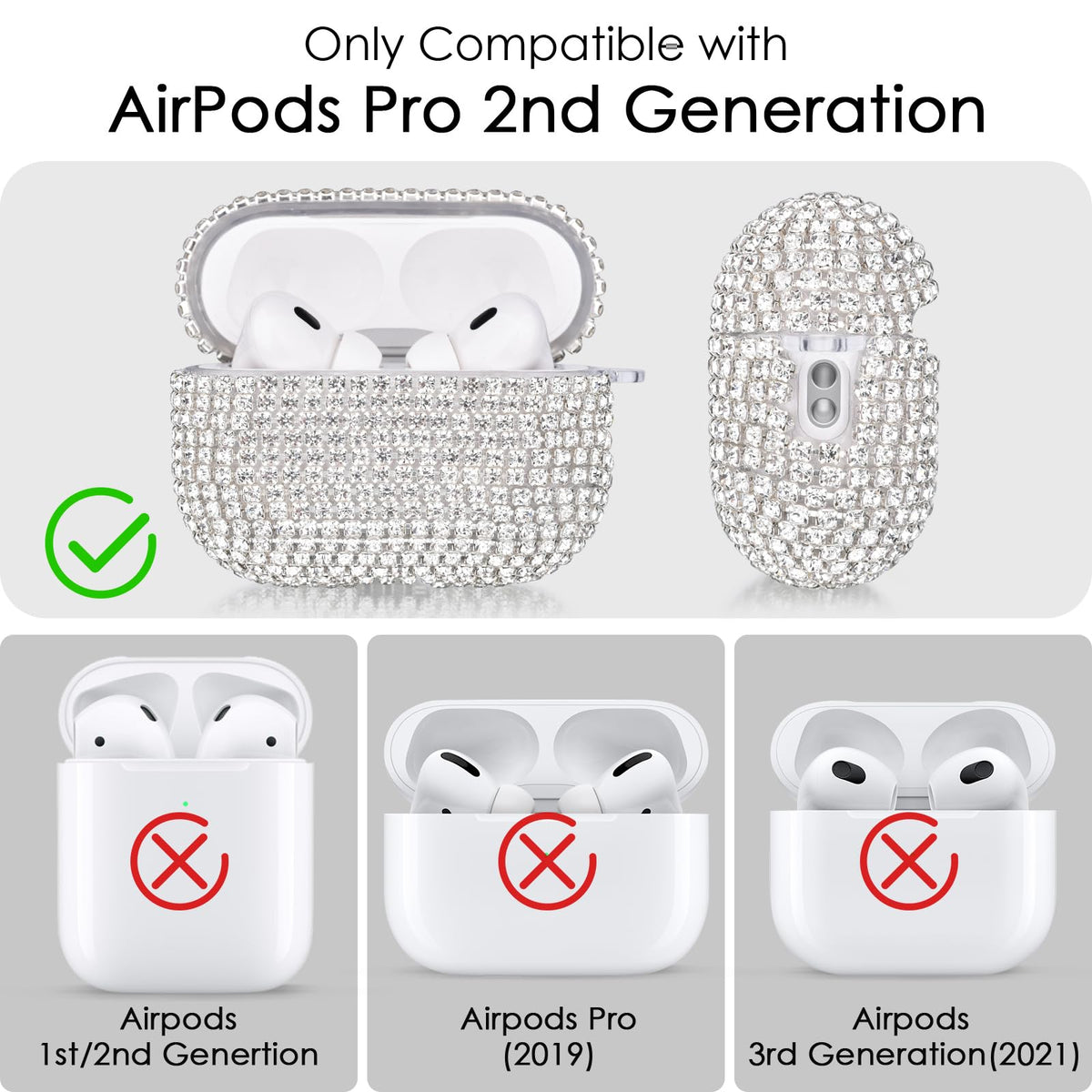 Visoom AirPods Pro Bling Case rhinestones closeup show premium sparkle.