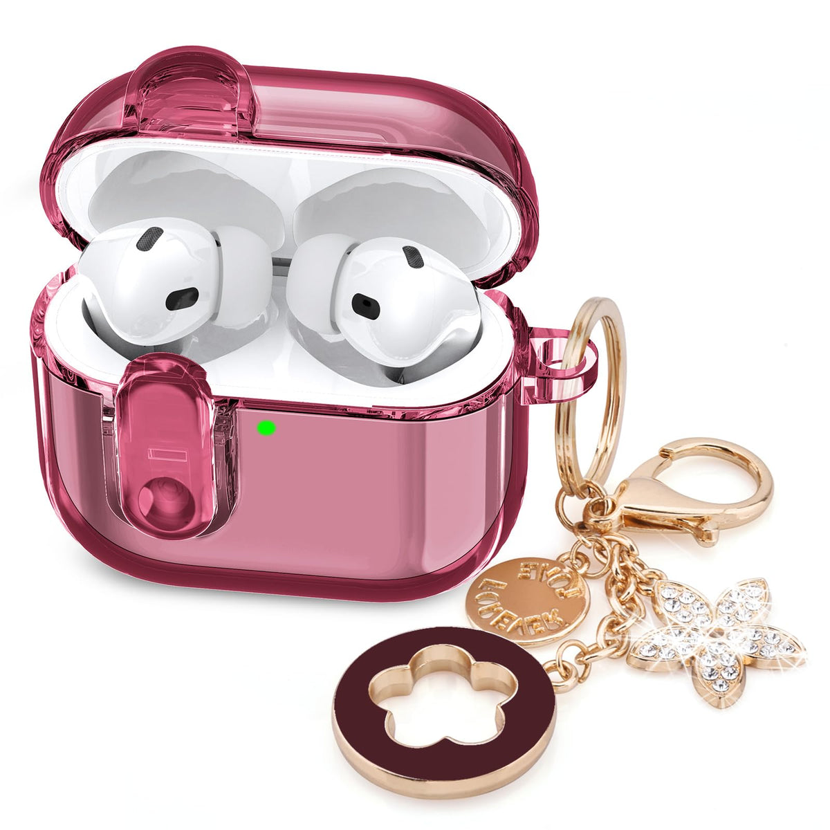 VISOOM clear AirPods Pro case with burgundy bling and keychain design protects and enhances style