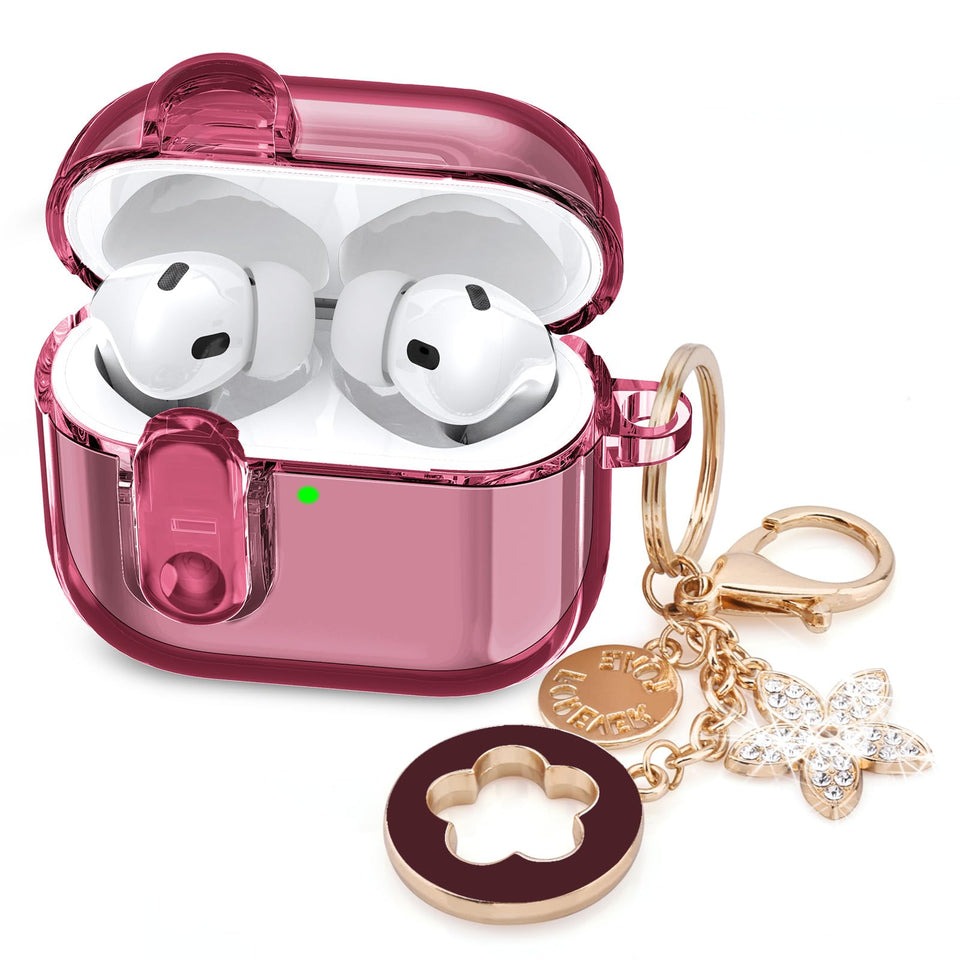 VISOOM clear AirPods Pro case with burgundy bling and keychain design protects and enhances style