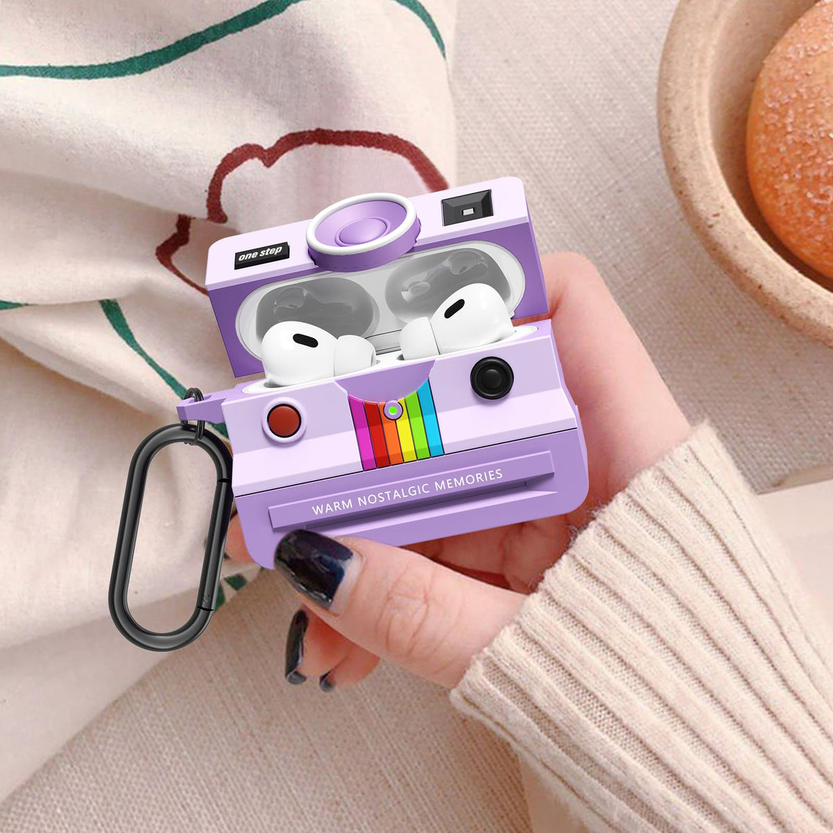 Visoom Retro Case for AirPods Pro 2, side view with durable silicone protection.