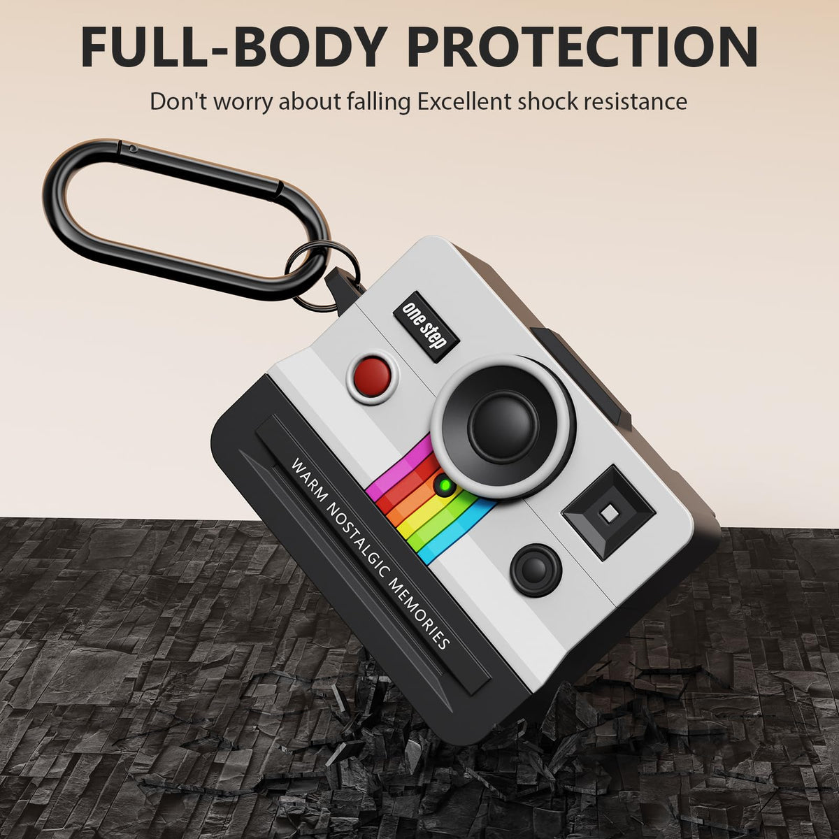 Retro Polaroid-inspired case for AirPods Pro 3 design focus.