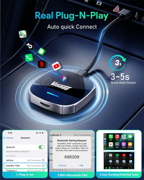 Visoud Magic AI Box wireless CarPlay and Android Auto on the car touchscreen