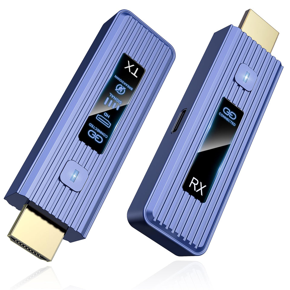 Visoud wireless transmitter and receiver front view facilitates quick plug-and-play setup.