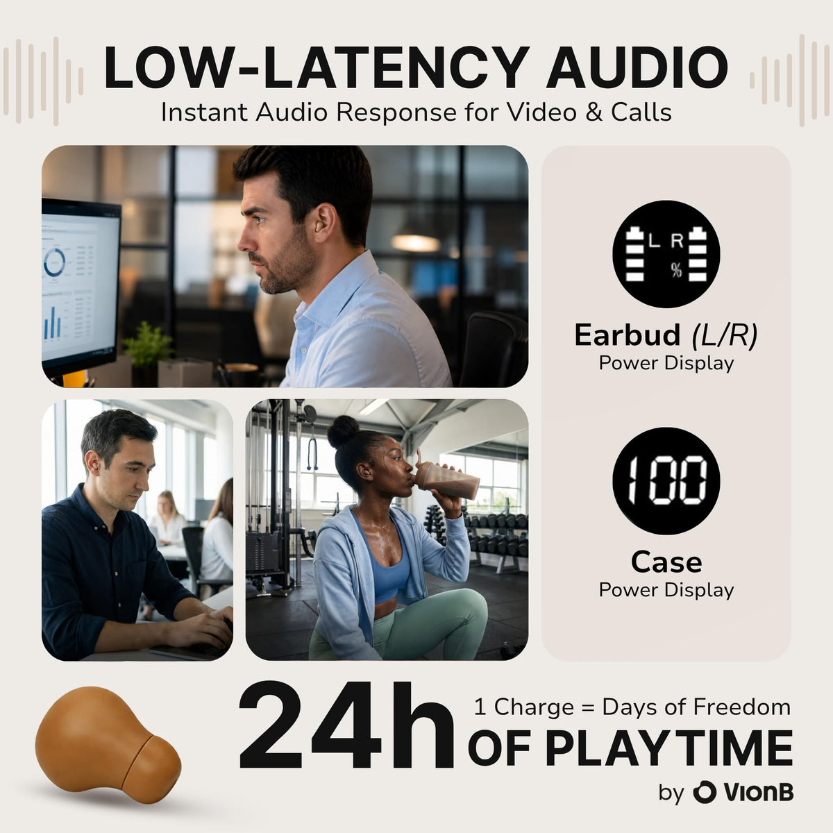 VISOUND Air Skin Tones Earbuds copper-amber with IPX5 protection ideal for workouts and daily use.