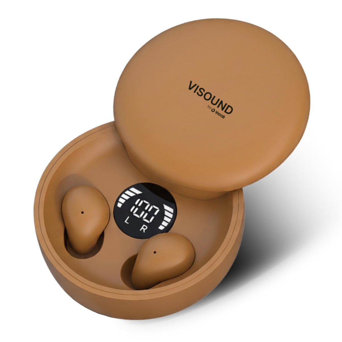 VISOUND Air Skin Tones Earbuds in golden-toffee shade for discreet comfort during long listening sessions.