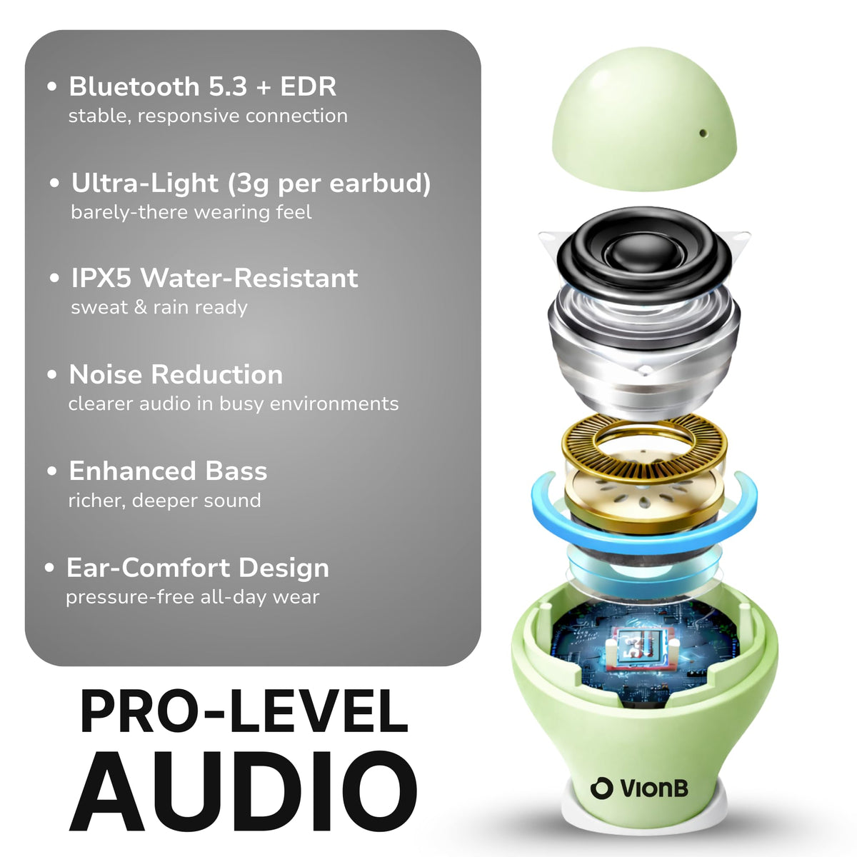 VISOUND VionB Air small-ear fit for all-day comfort and secure listening during workouts.