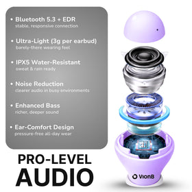 VISOUND VionB Air zero-stem flush-fit design sits comfortably for all-day wear in amethyst.