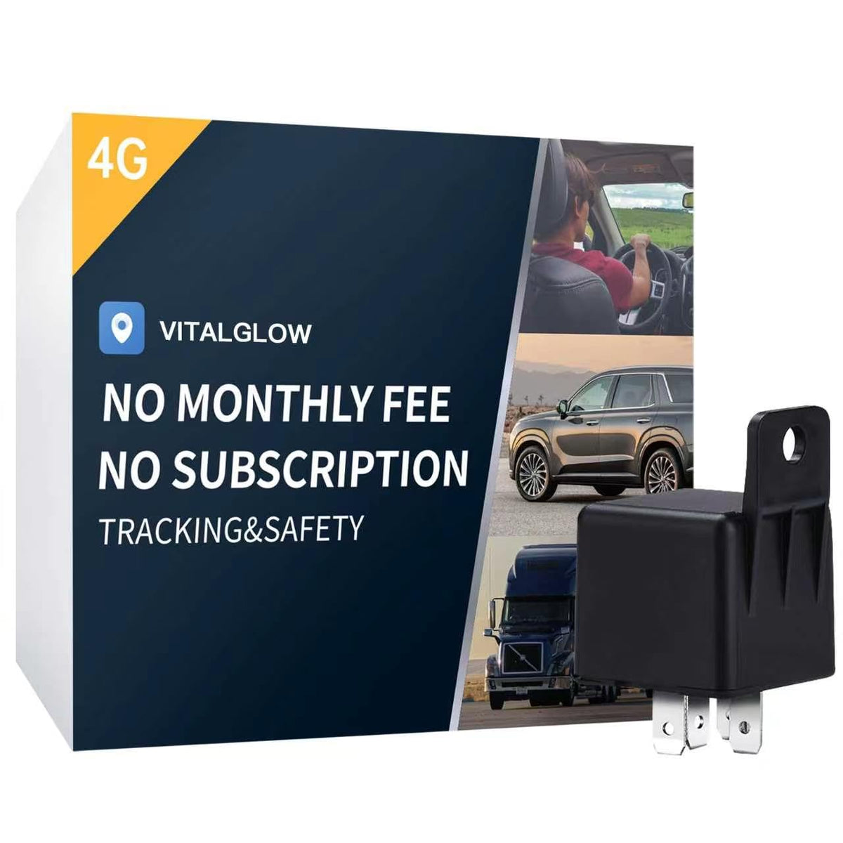 VITALGLOW GPS tracker with remote kill switch for vehicle security.