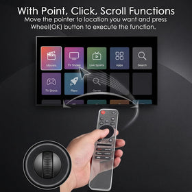 VIVCASE remote beside TV for scale, clear compatibility and size benefit