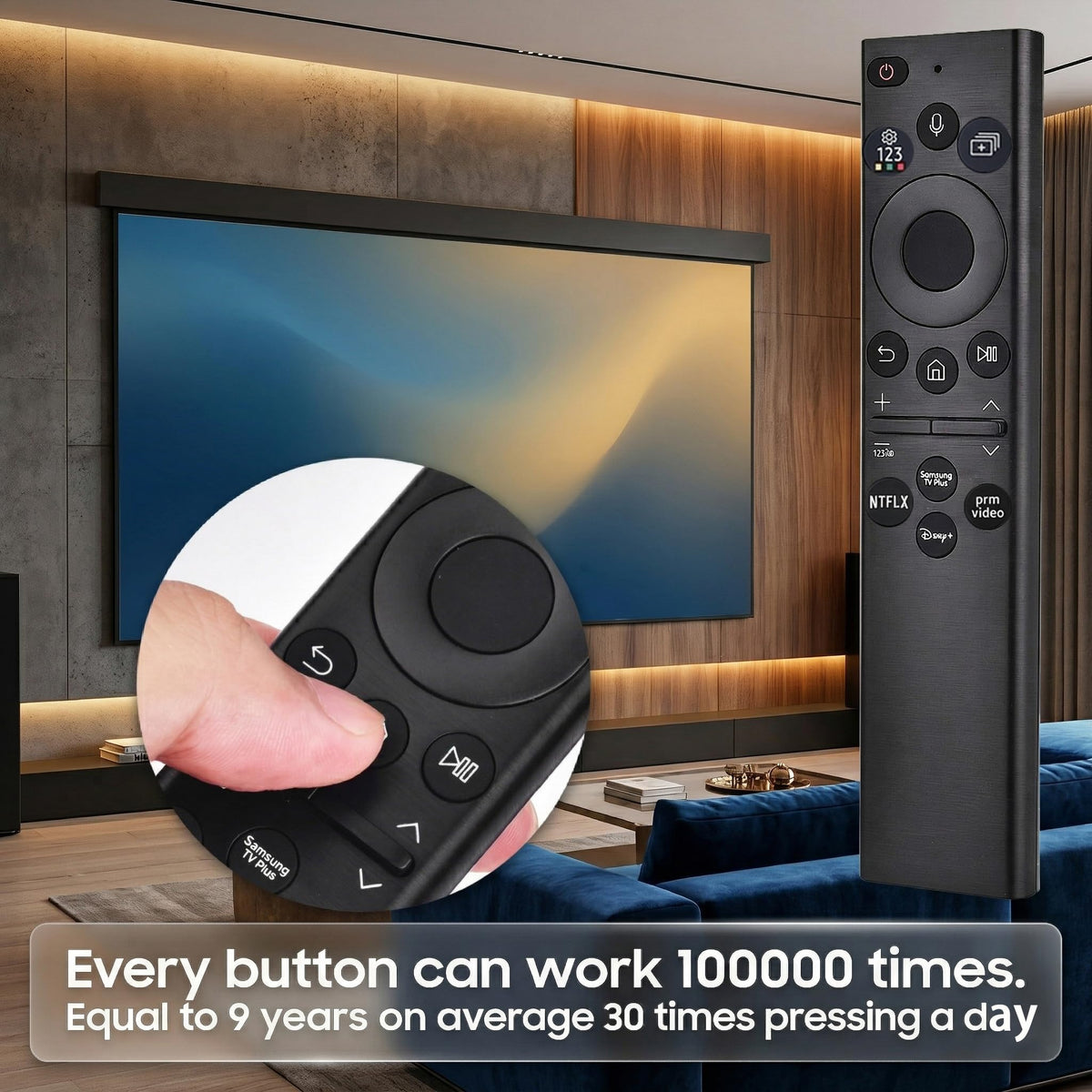 VIVCASE remote held in hand to show compact scale and ergonomic benefit