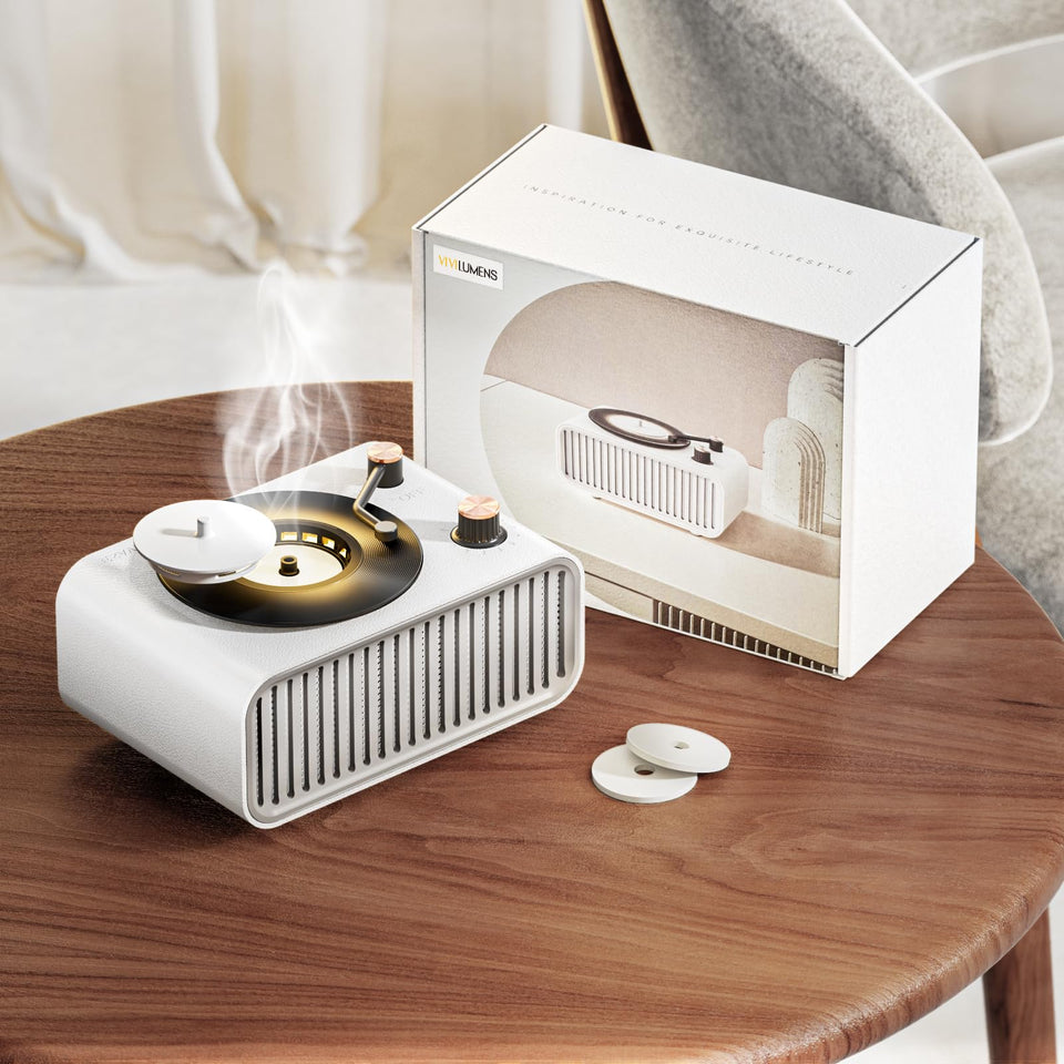 Vivilumens speaker with vintage record arm offers stylish decor and wireless sound.