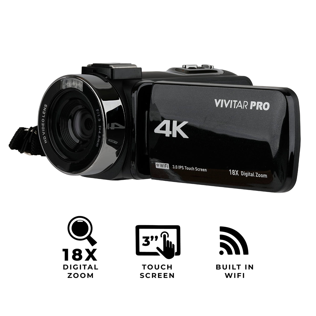 Vivitar 4K camera 3 inch touchscreen for easy framing and review