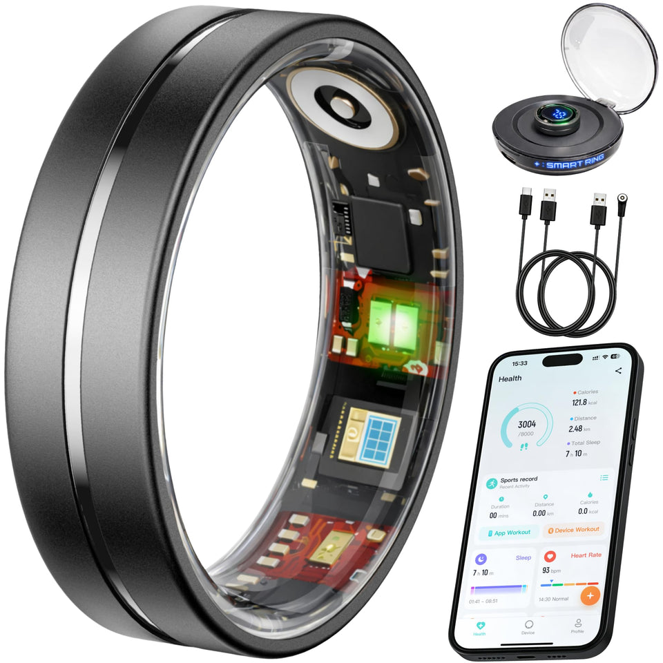 VIVIYO ring front packaging in matte black showing device and benefit of comfortable tracking