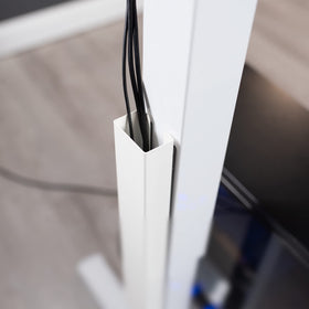 Custom placement along the desk leg offers flexible routing options.