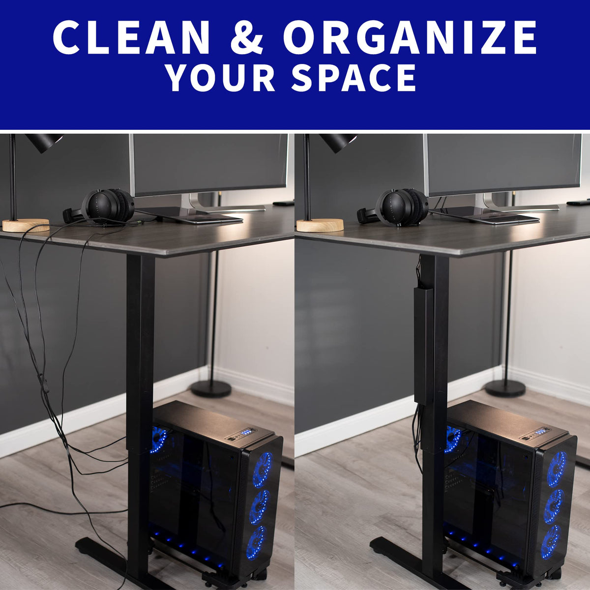 VIVO DESK-AC01-1MB customizable placement along the desk leg for flexible routing.