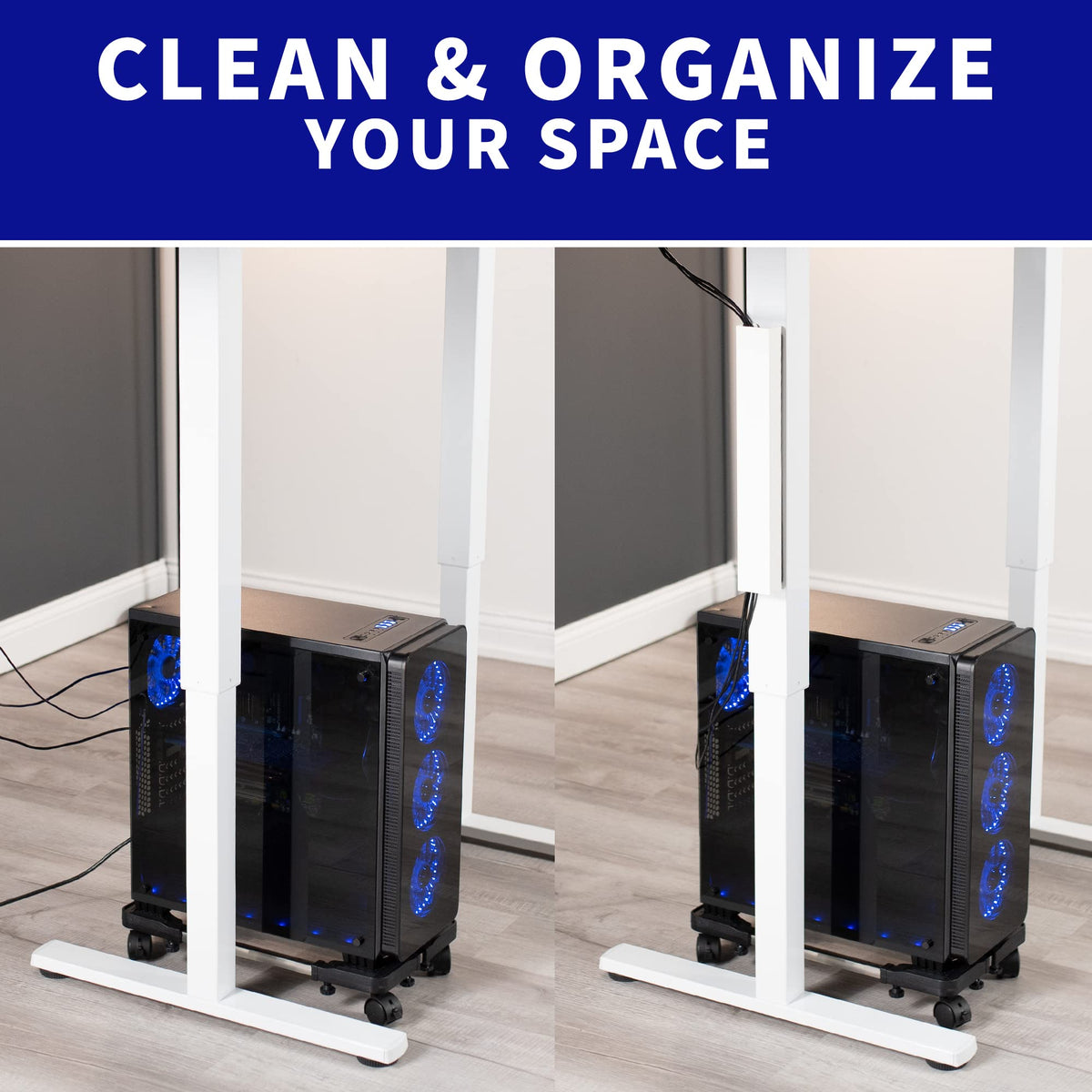 VIVO desk leg cable-management magnetic strip keeps wires out of the way.